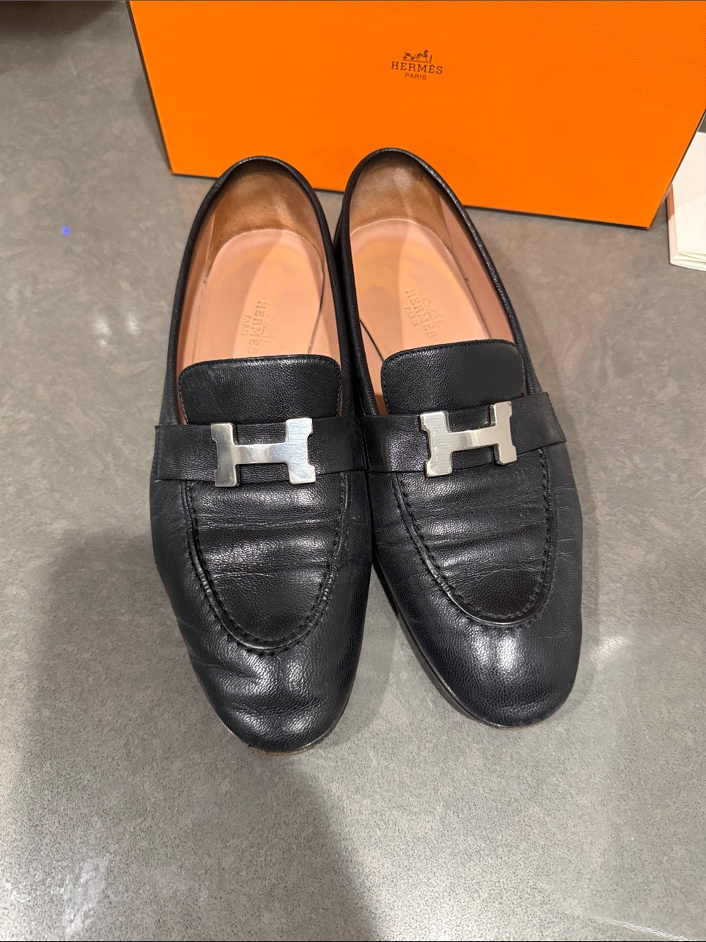 Hermes Paris Loafers Black Silver Hardware Size 37 European - Picture 2 of 9